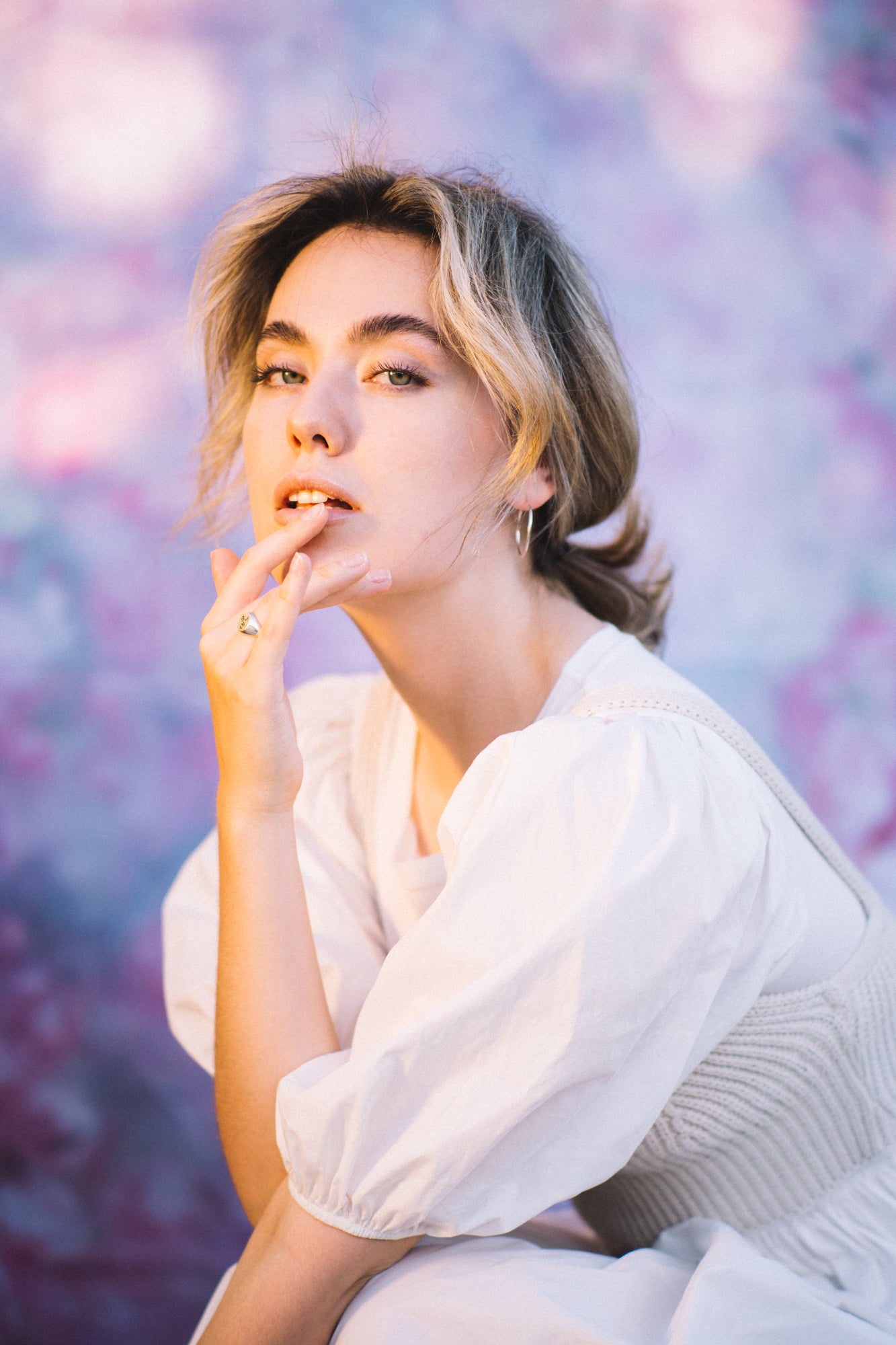 Pink Flowers Blurry backdrop UK for Newborn Children Photography S-100