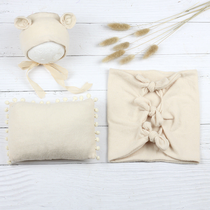 Newborn Photography Bow Wrap Set (Hat + Pillow + Wrap) CL8