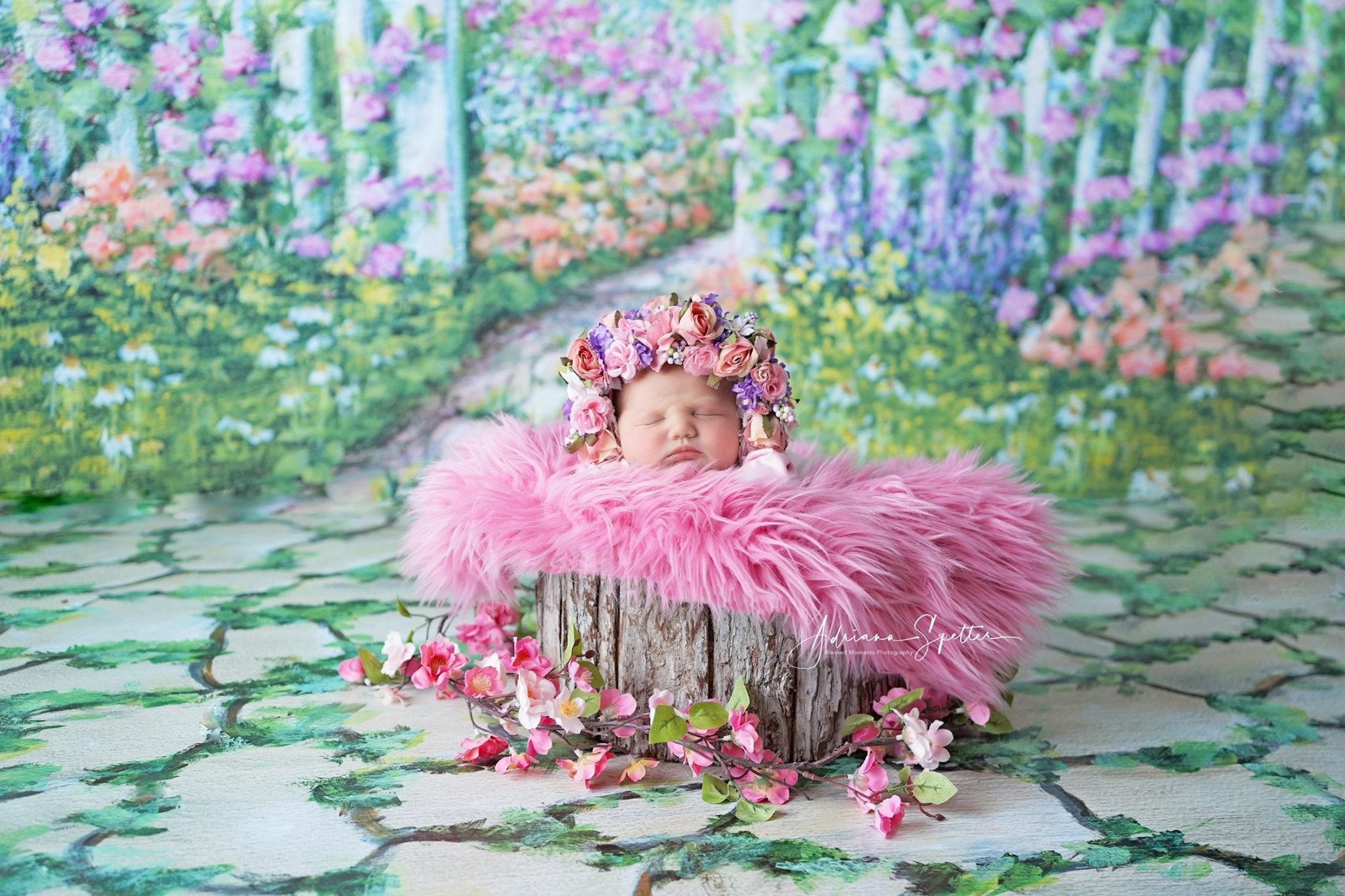 Newborn Backdrop Floral Garden White Fence Kids Photo Backdrop UK MRR10-20