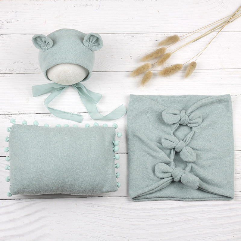 Newborn Photography Bow Wrap Set (Hat + Pillow + Wrap) CL8