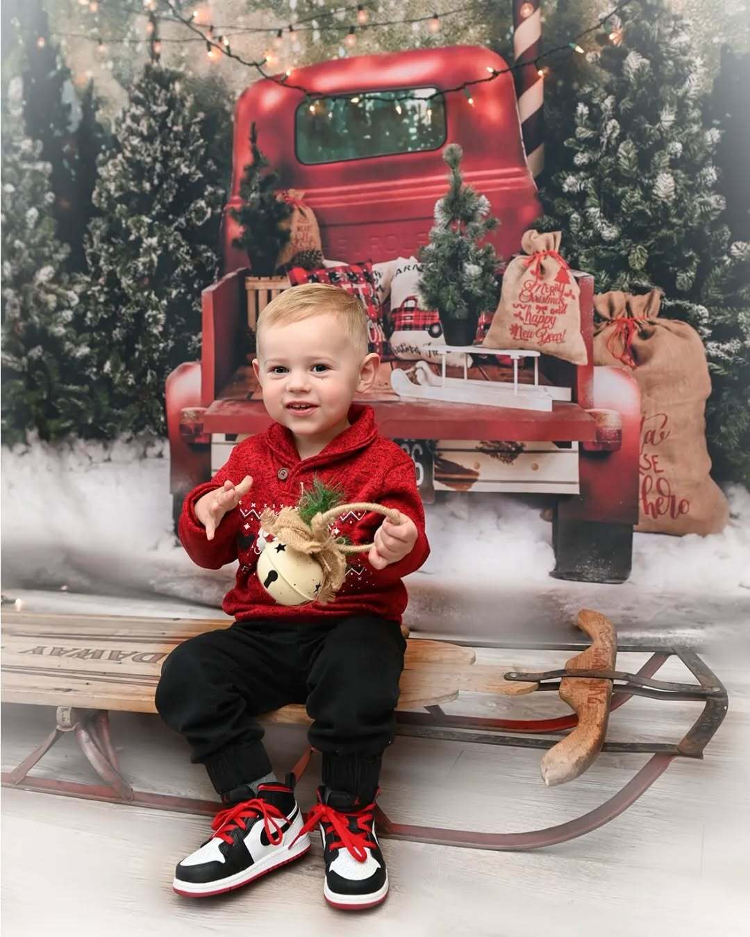 Red Car Christmas Tree Photography Backdrop  SH-960