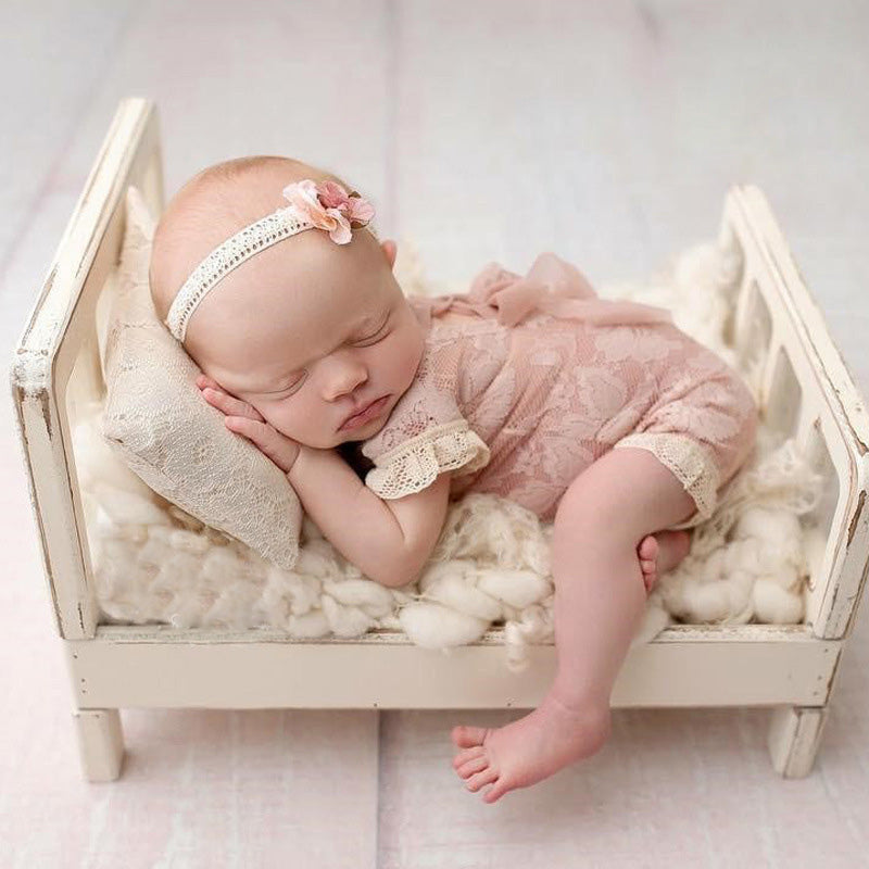 DBackdrop Vintage Wooden Bed Photography Props for Newborn SYPJ6