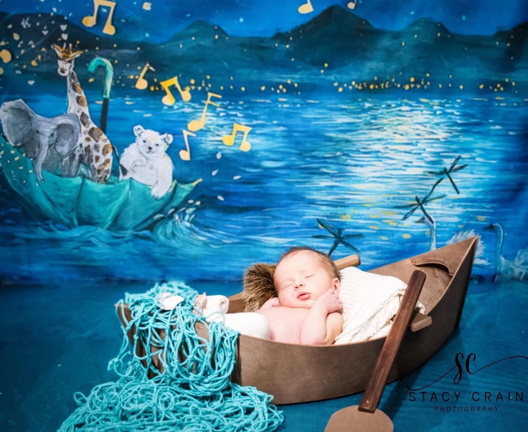 Cartoon Night Blue Lake Scene backdrop UK for Baby Photography NB-331