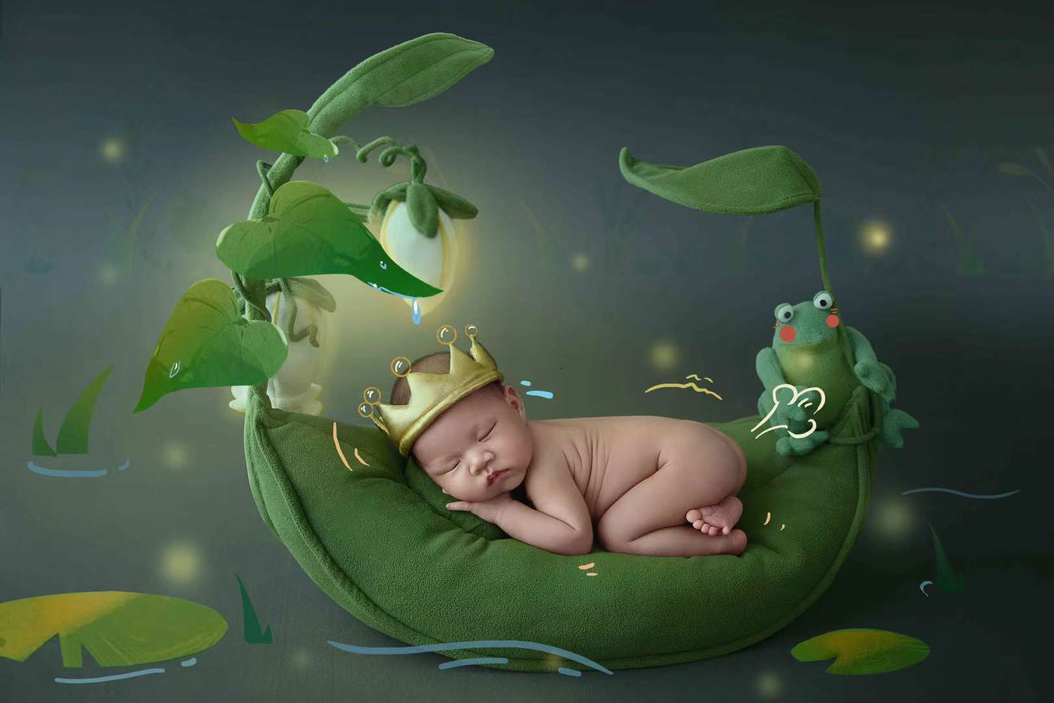 Newborn baby photography props frog little prince theme clothes ＆ pillow SYPJ12