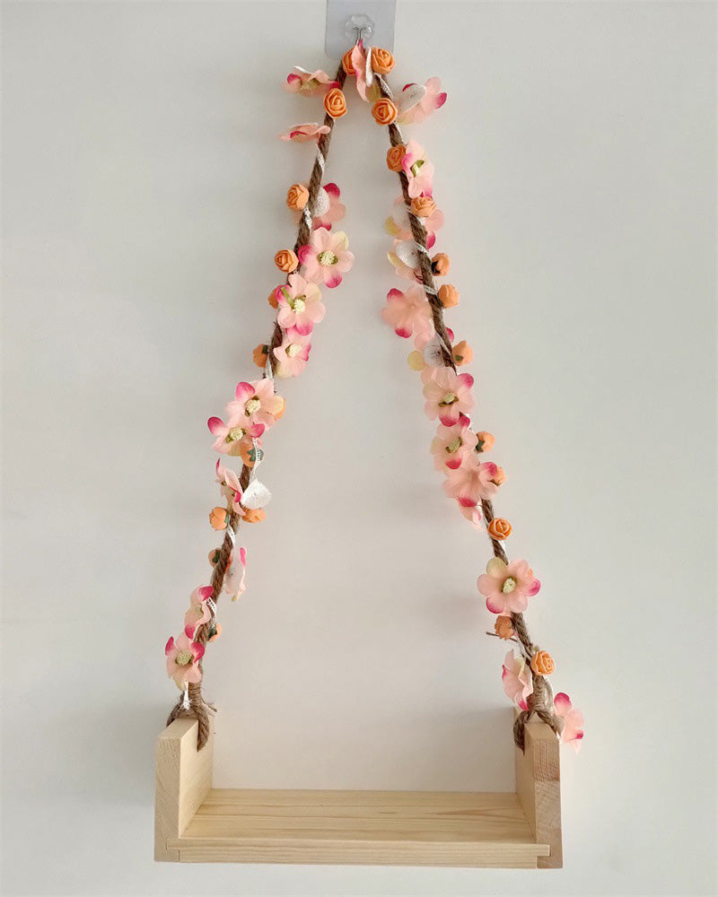 DBackdrop Wooden Swing Newborn Photography Props(with flowers) SYPJ11