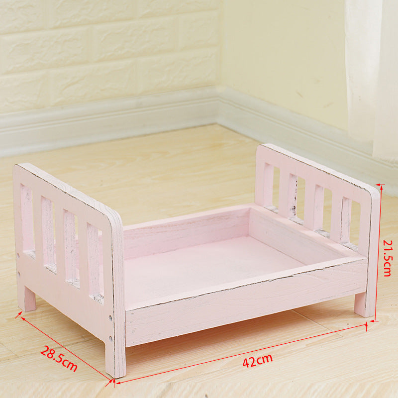 DBackdrop Vintage Wooden Bed Photography Props for Newborn SYPJ6