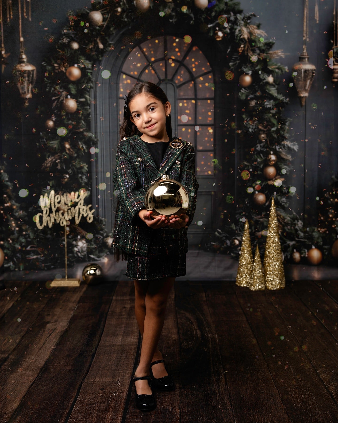Christmas Tree Green Wall Door Backdrop UK RR8-345
