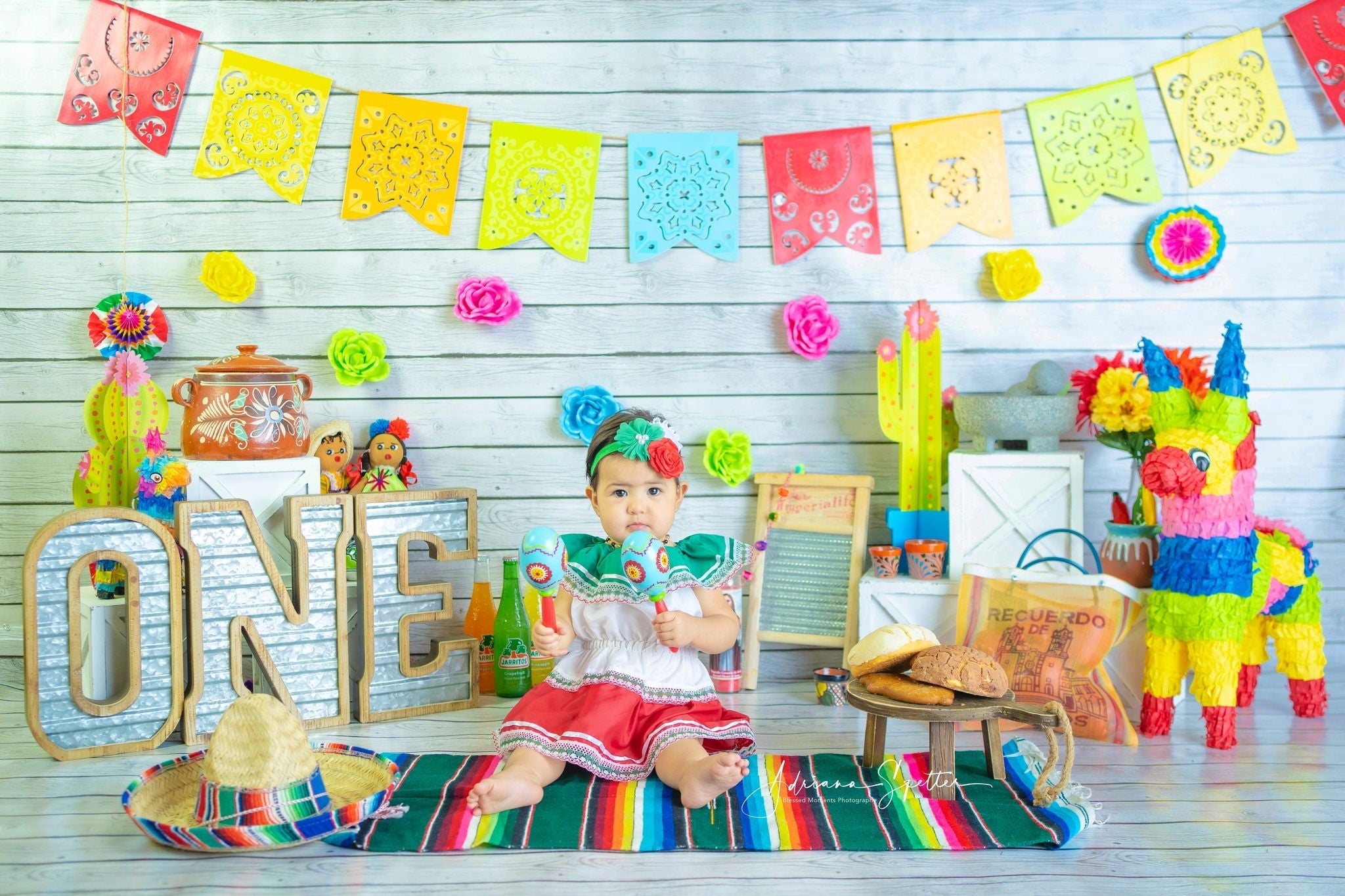 1st Birthday Backdrop Colorful Floral Garlands Flags Cake Smash Backdrop UK MRR10-46