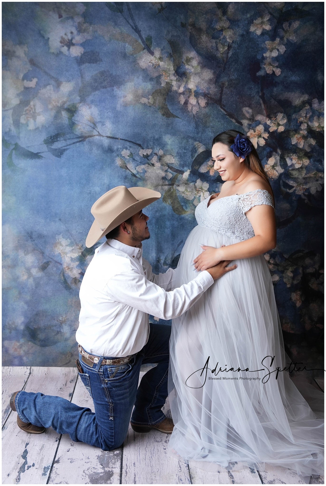 Flower Photography Backdrop Dark Blue Blossom Branches Floral Backdrop UK MRR9-124