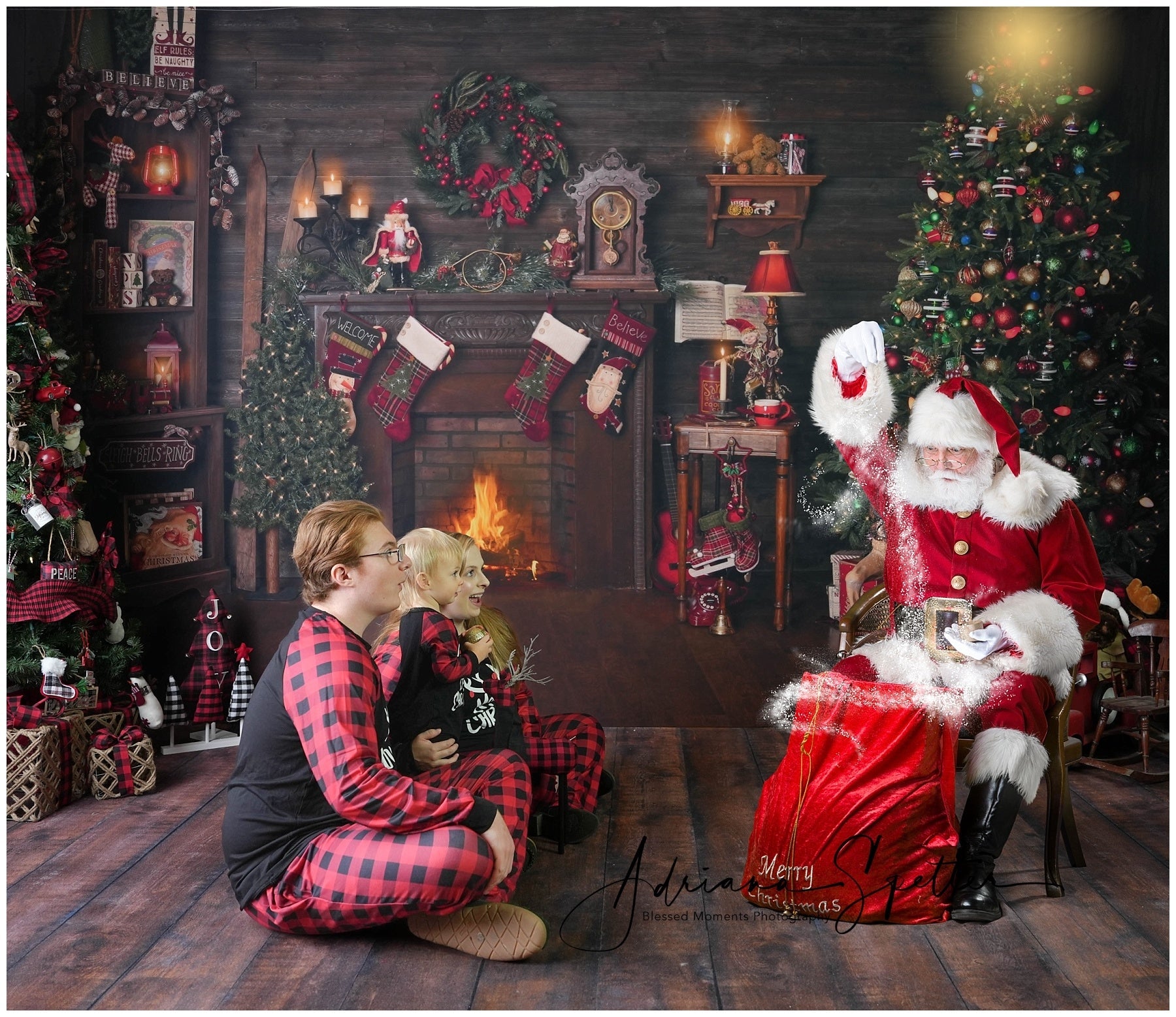 Christmas Backdrop Wood House Fireplace Stockings Christmas Photo Backdrop UK MRR10-52