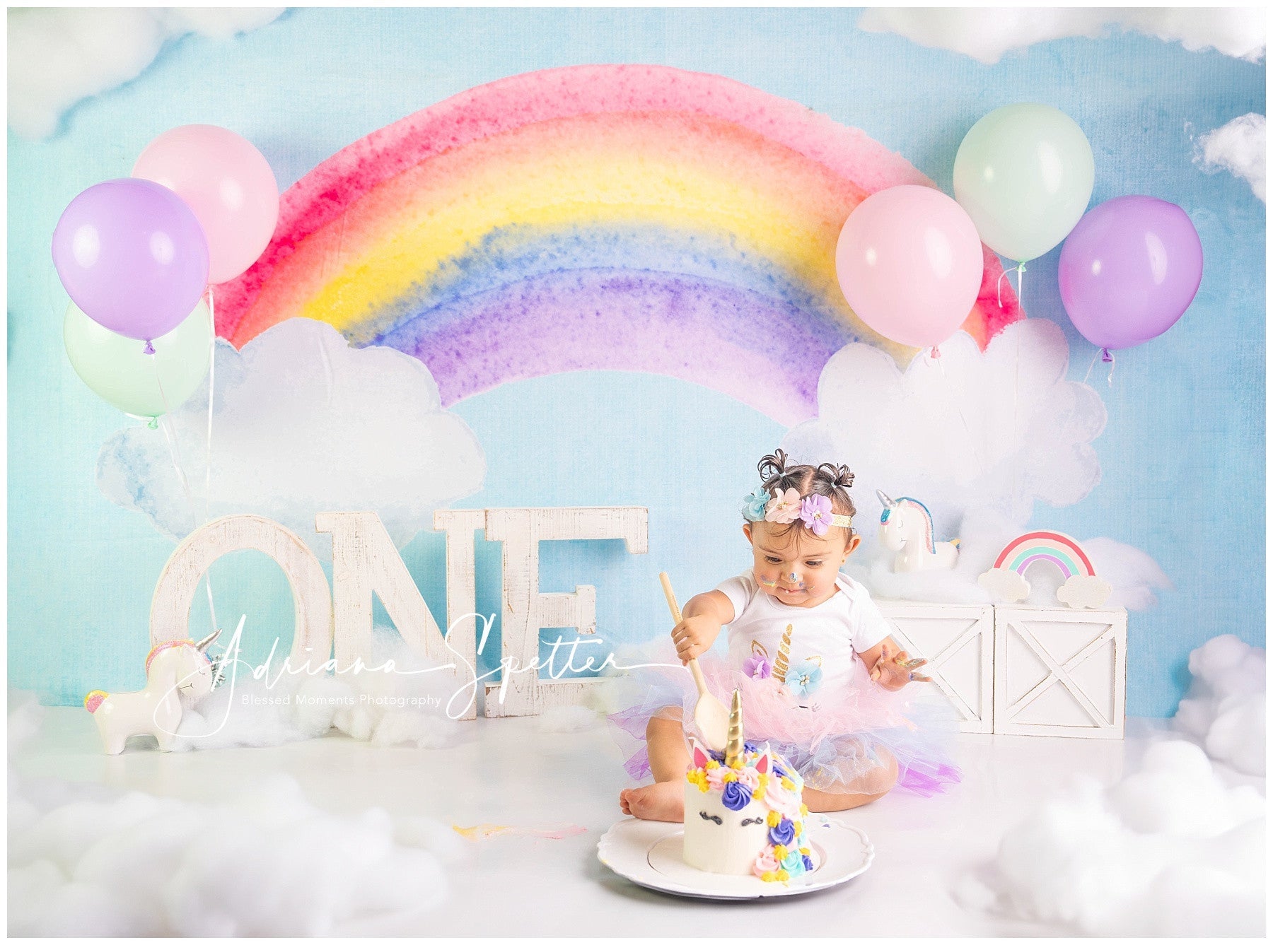 Smash Cake Backdrop Colorful Rainbow Sky Birthday Backdrops UK MRR10-18