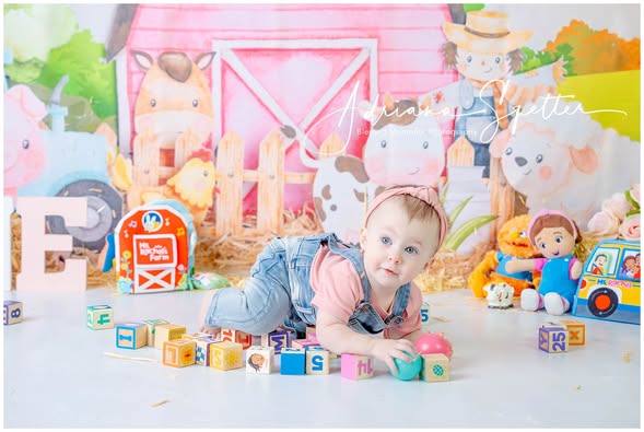 Kids Photo Backdrop Cartoon Farm Animals Barn Newborn Backdrop UK MRR9-125