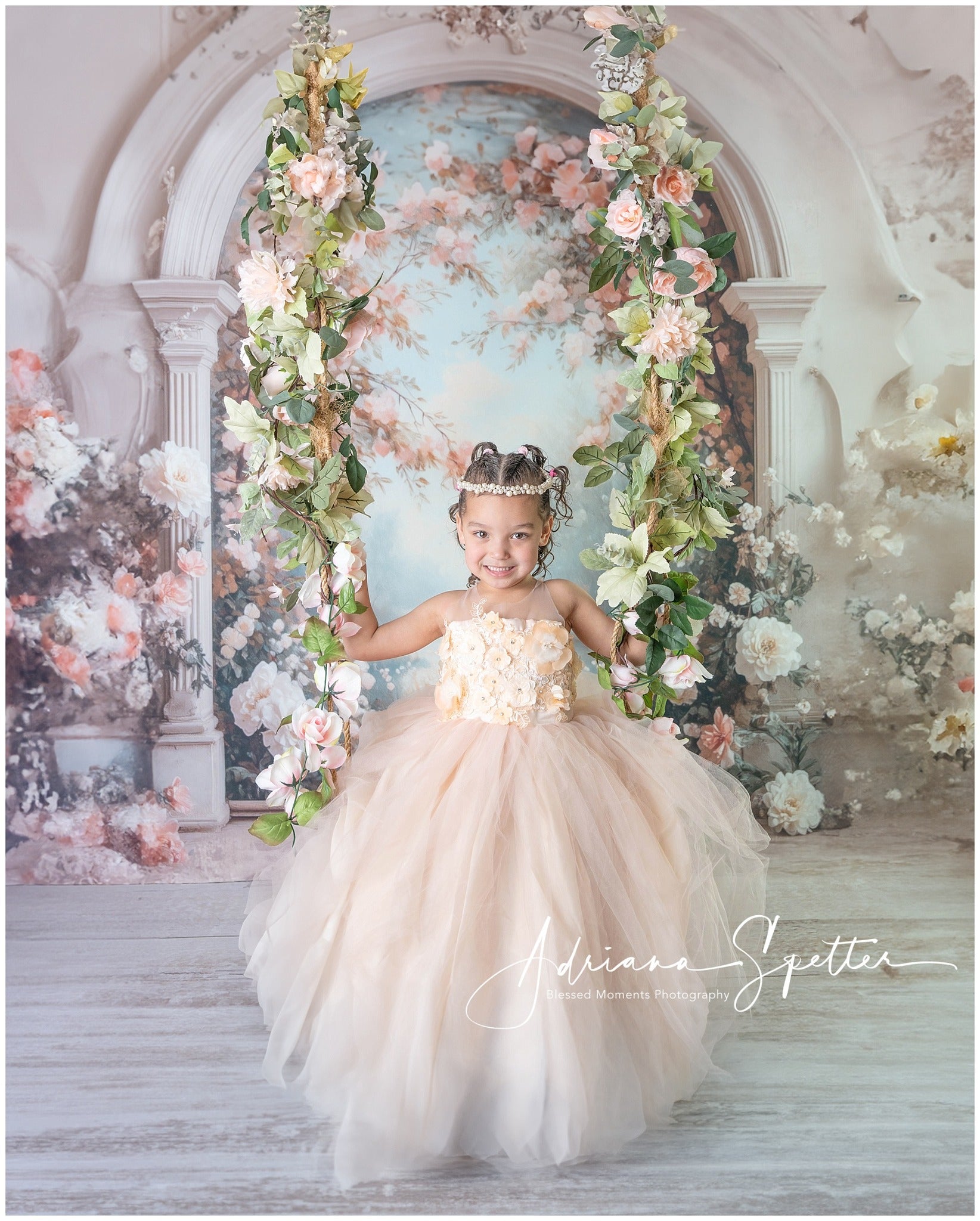 Vintage Wall Backdrop Pastel Floral Archway Lake Antique Backdrop UK MRR9-107