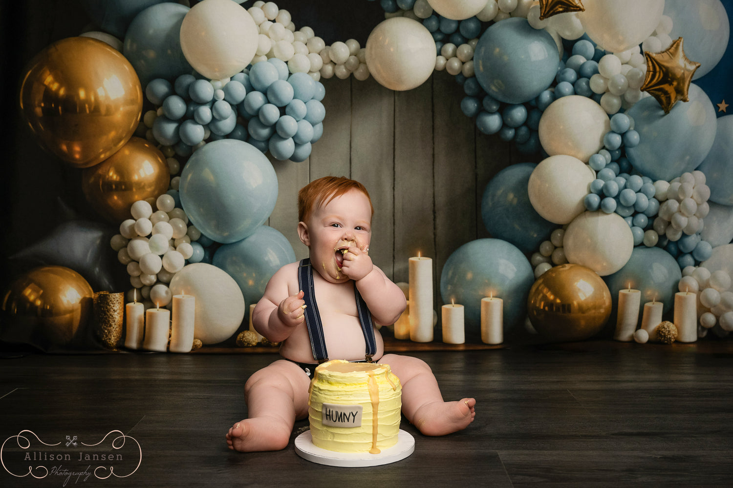 Cake Smash Backdrop Blue Gold Star Balloon Arch Birthday Backdrop UK MRR9-90
