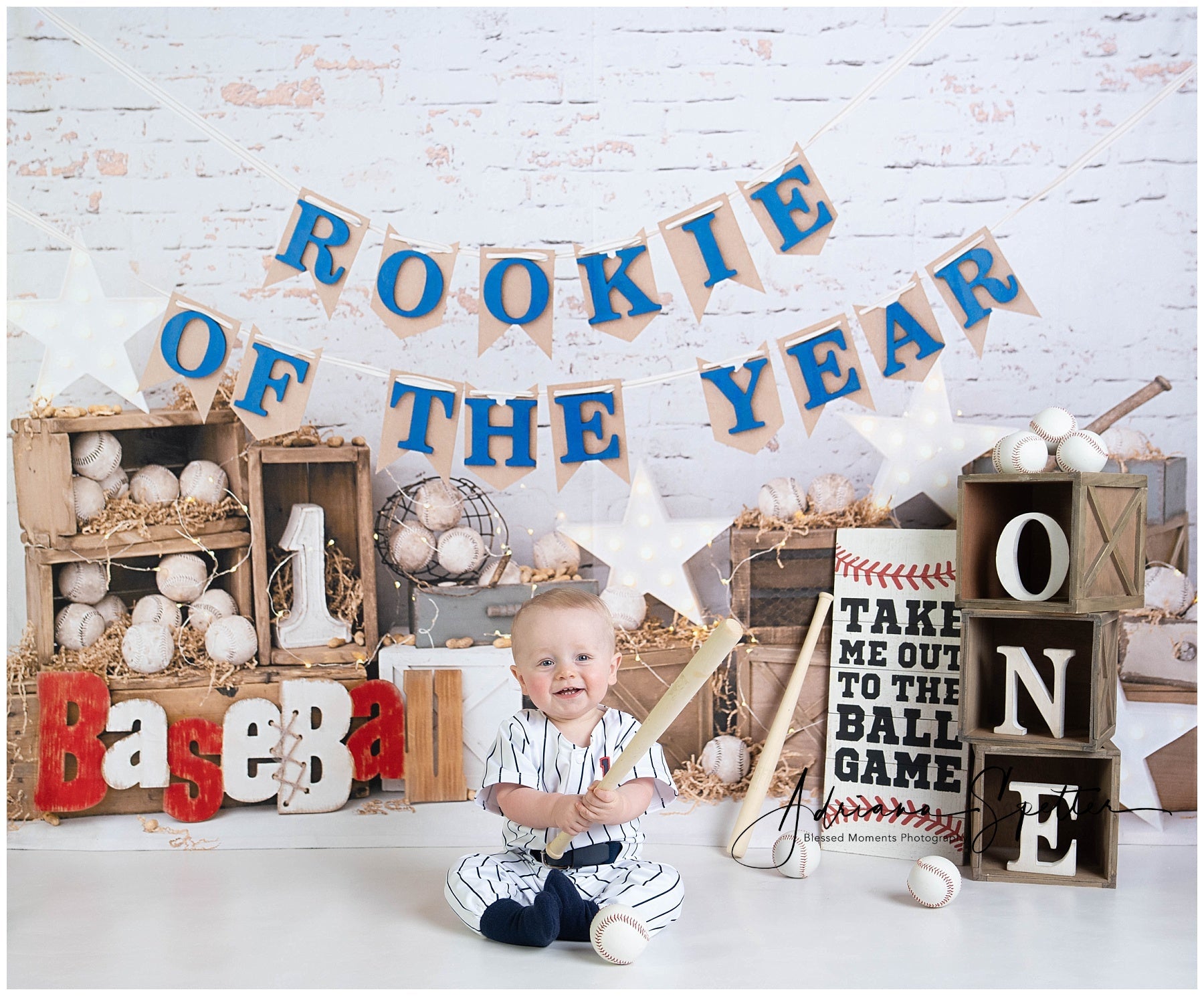 1st Birthday Backdrop Baseball Rookie Celebration Cake Smash Backdrop UK MRR9-117