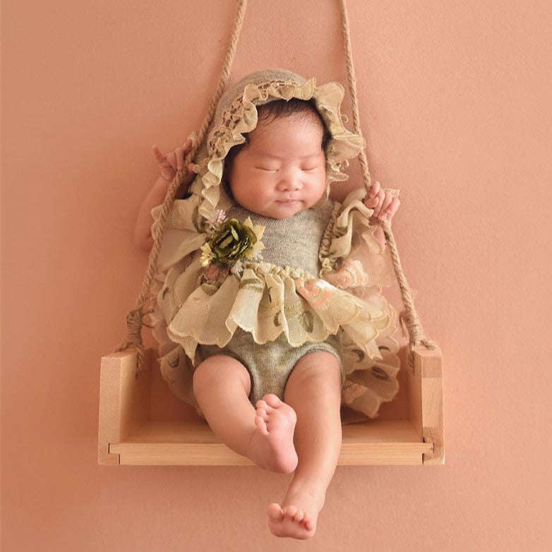 DBackdrop Wooden Swing Newborn Photography Props(with flowers) SYPJ11