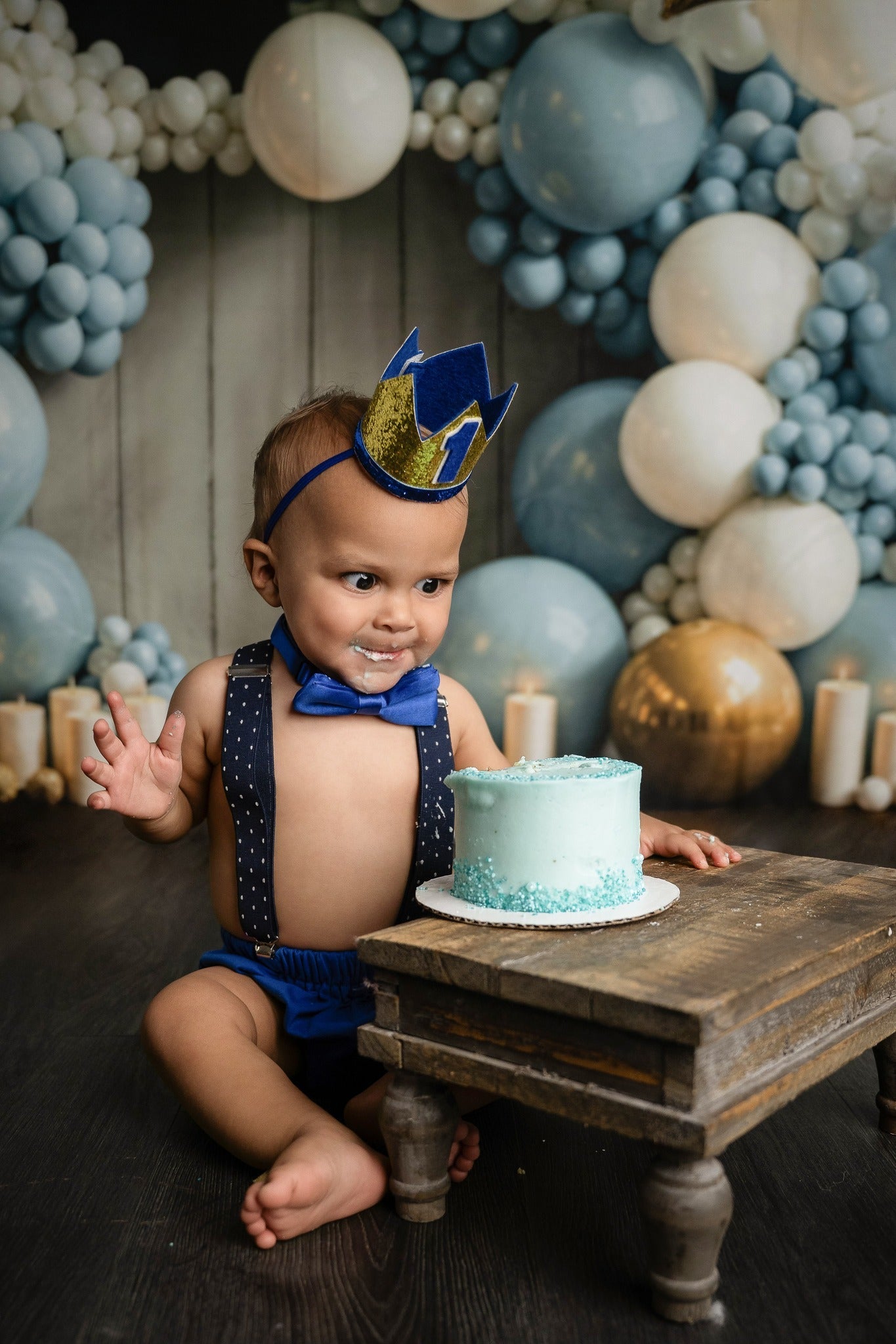Cake Smash Backdrop Blue Gold Star Balloon Arch Birthday Backdrop UK MRR9-90