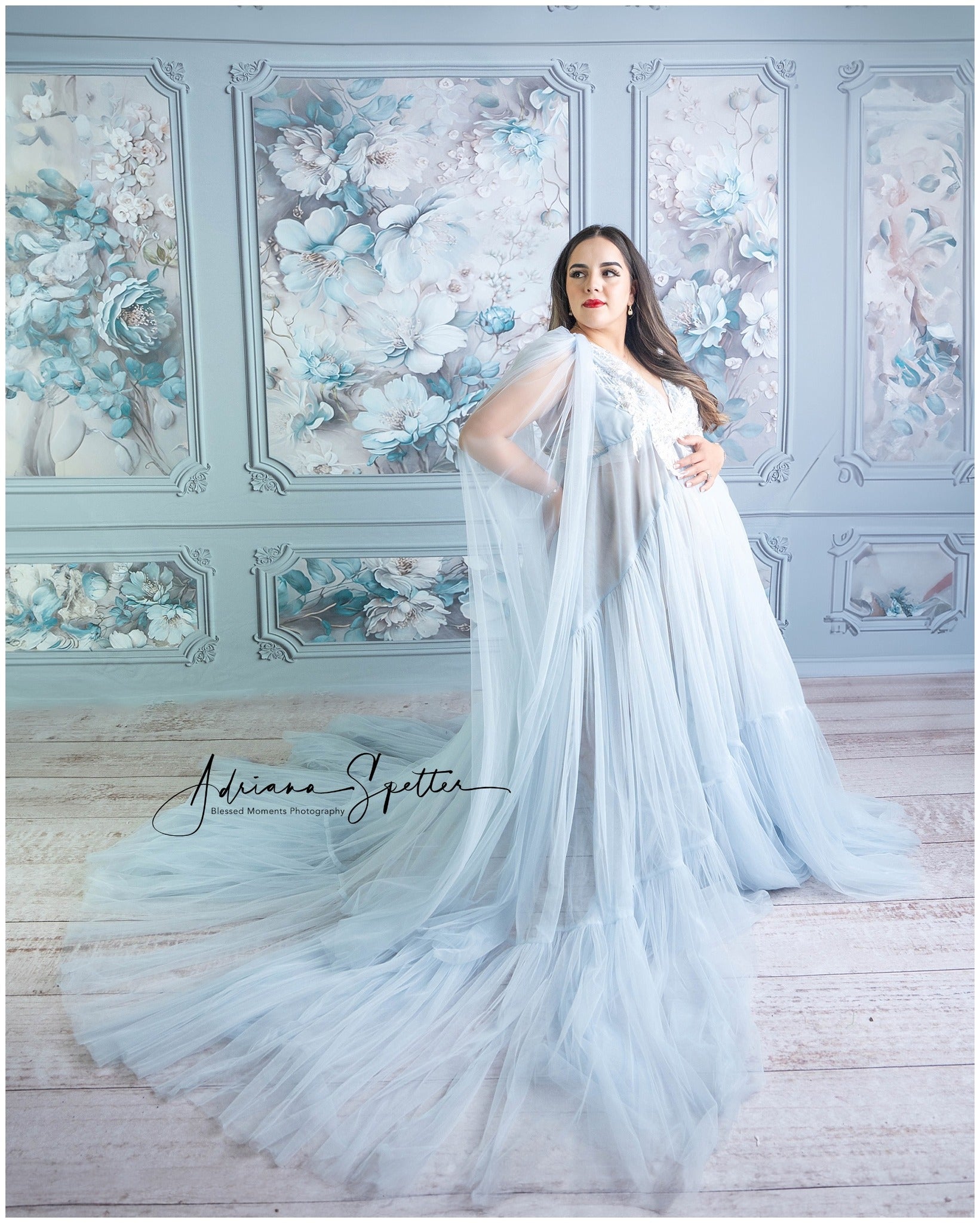 Flower Wall Backdrop Blue White Floral Wall Panels Vintage Backdrop UK MRR9-110