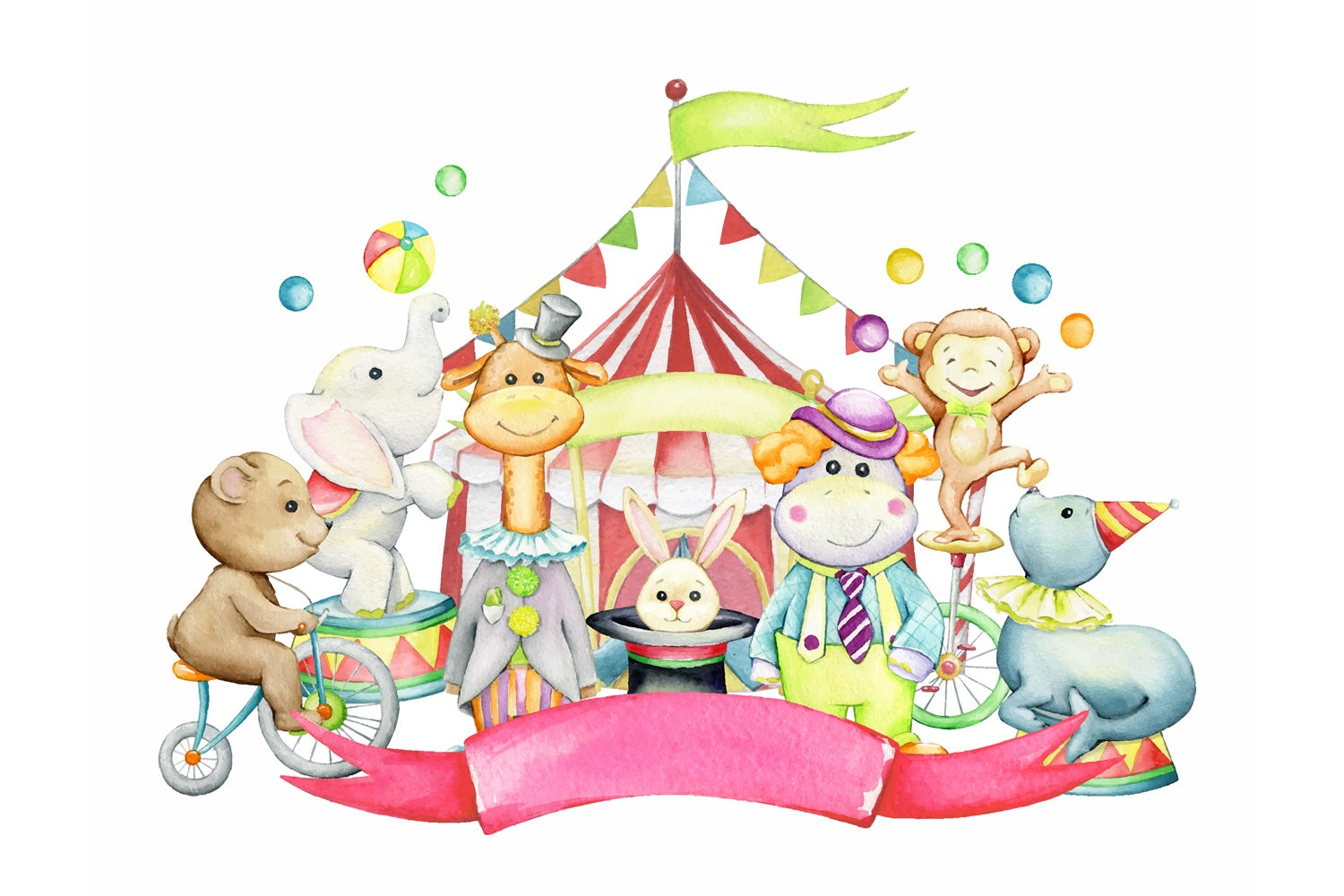 Circus Backdrop Happy Animals Carnival Celebration Backdrop UK BRP1-167