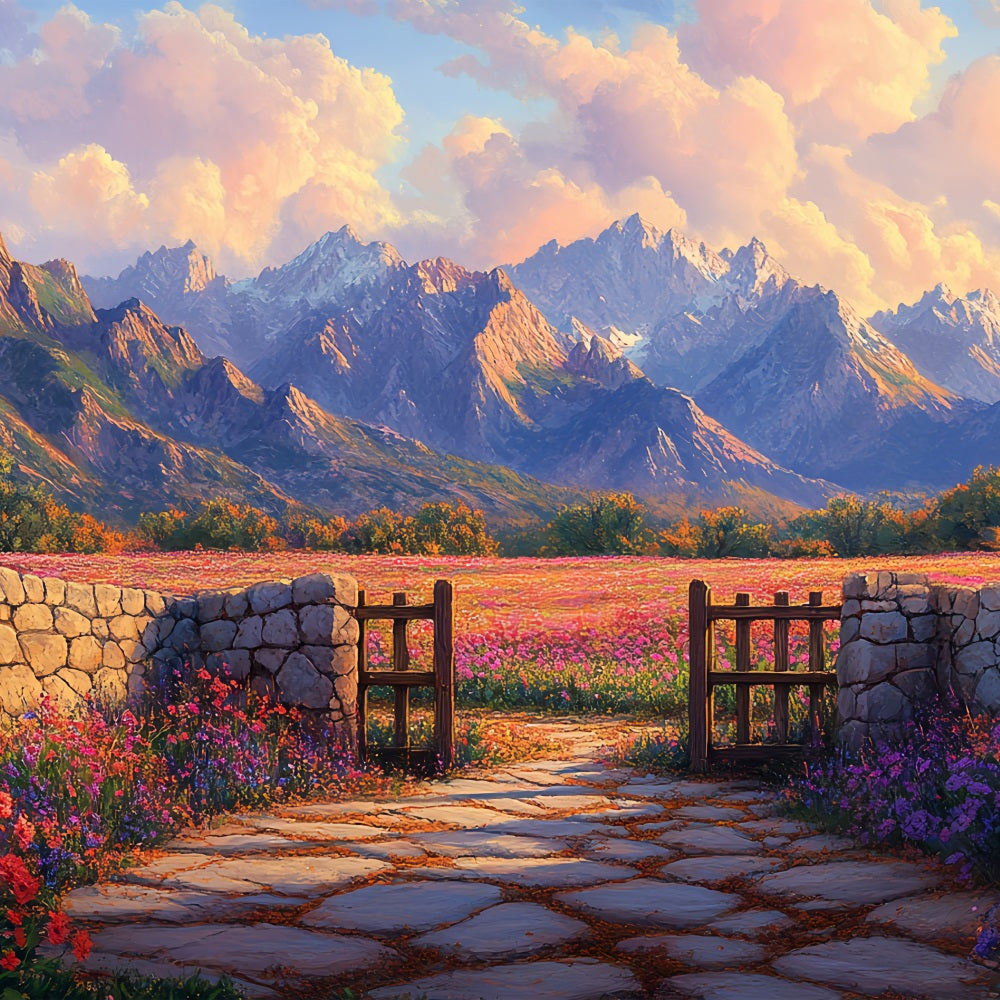 Spring Backdrops Ideas Colorful Wildflowers Mountains Backdrop UK BRP1-18