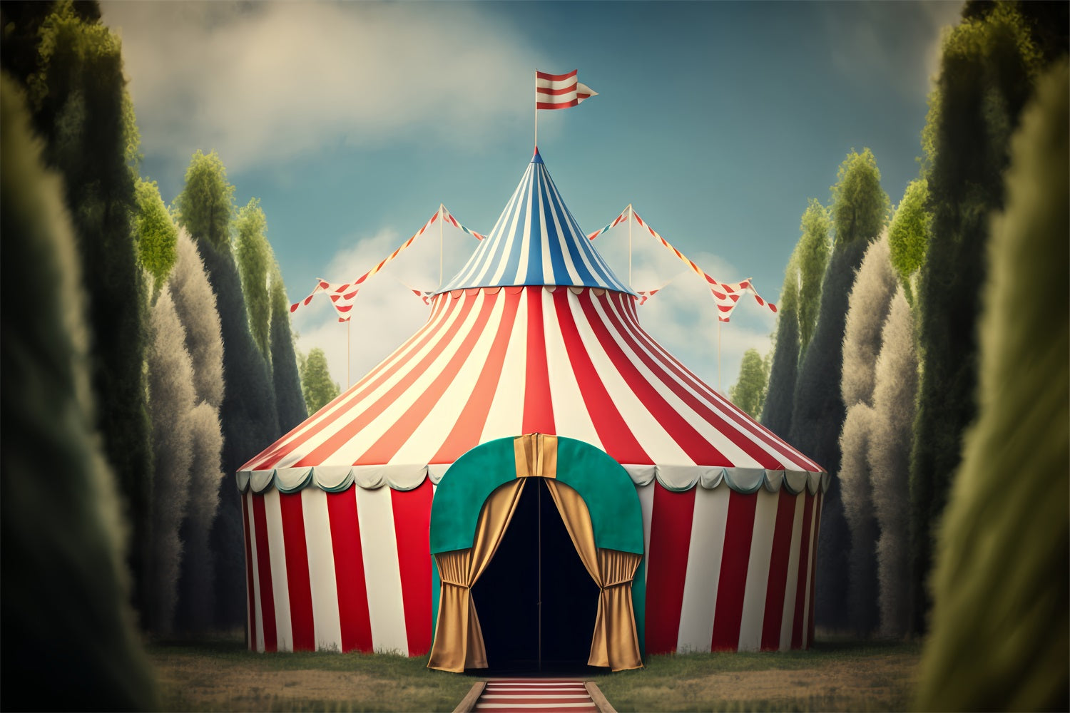 Carnival Circus Backdrop Striped Tent Forest Scene Backdrop UK BRP1-182