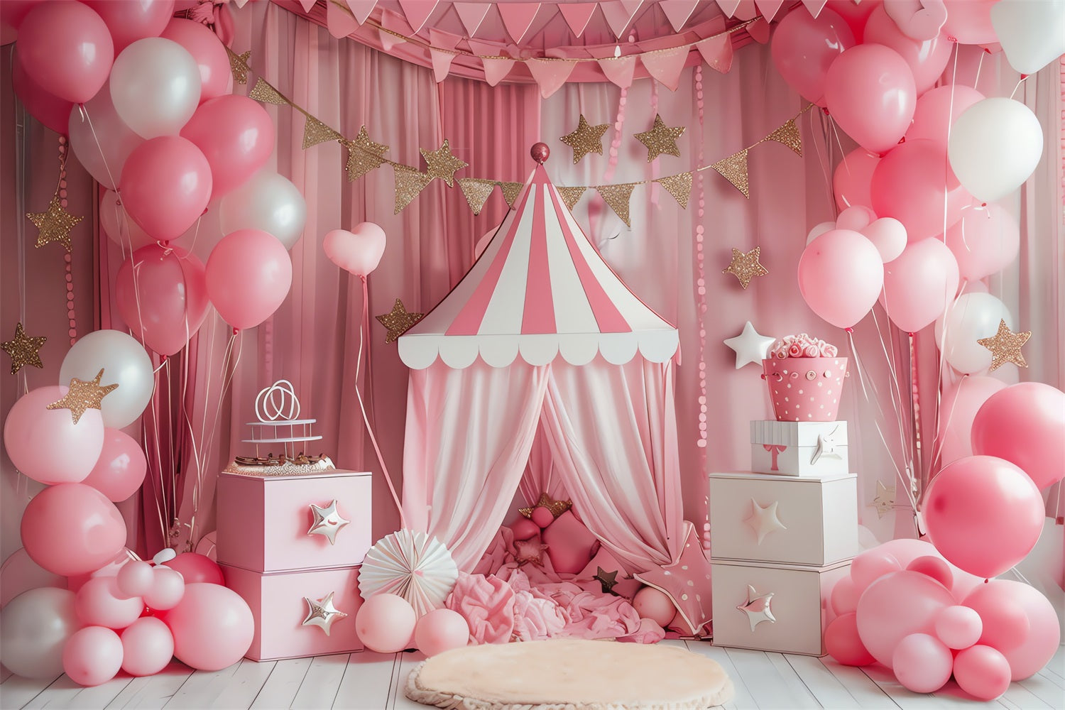 Circus Themed Backdrops Pink Carnival Glittering Stars Backdrop UK BRP1-185