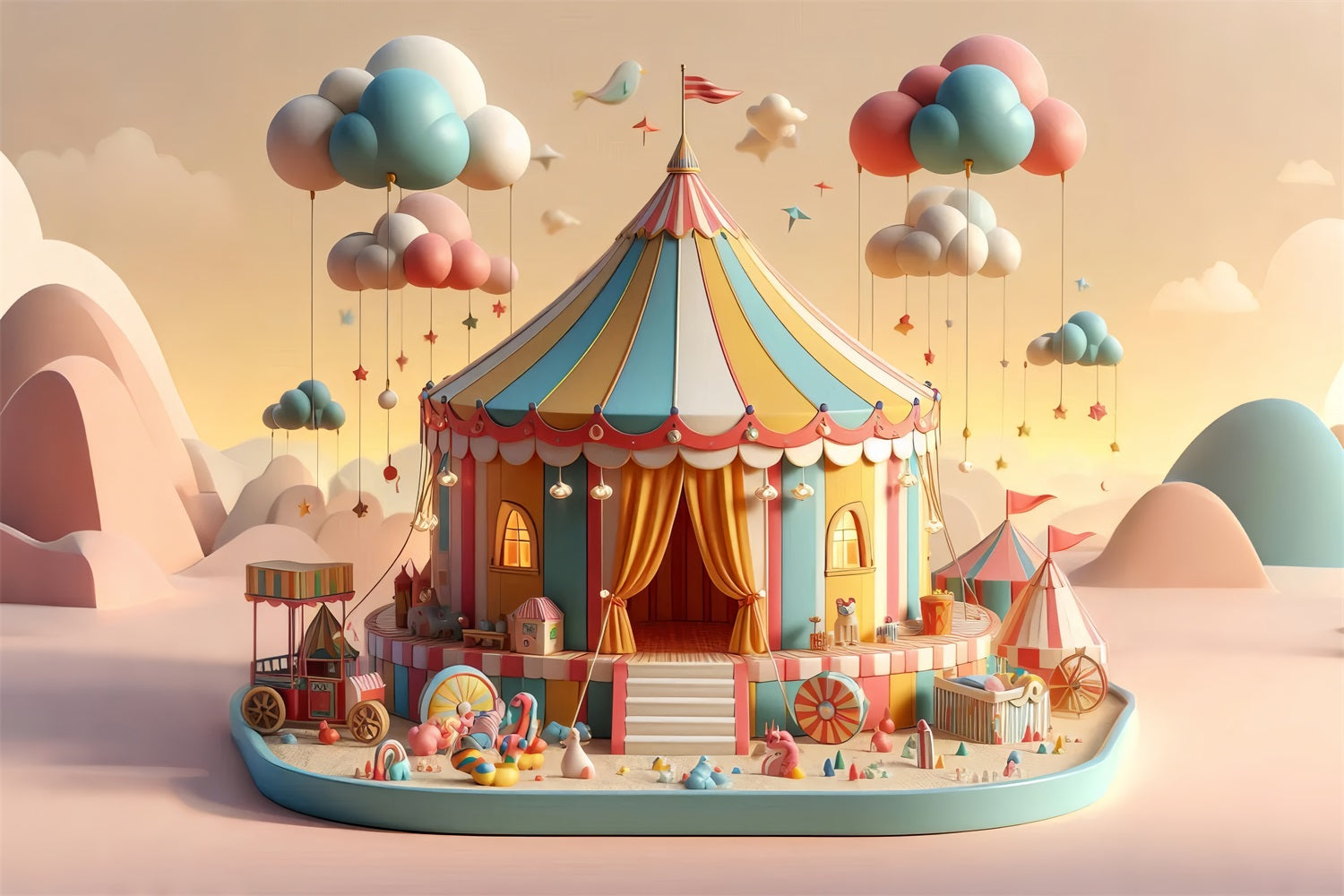 Carnival Theme Backdrop Fairytale Pastel Clouds Tent Backdrop UK BRP1-187