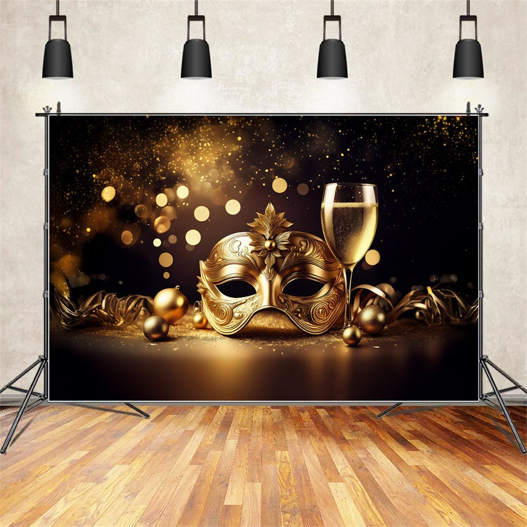 Circus Carnival Backdrop Sparkling Gold Mask Festive Champagne Backdrop UK BRP1-211