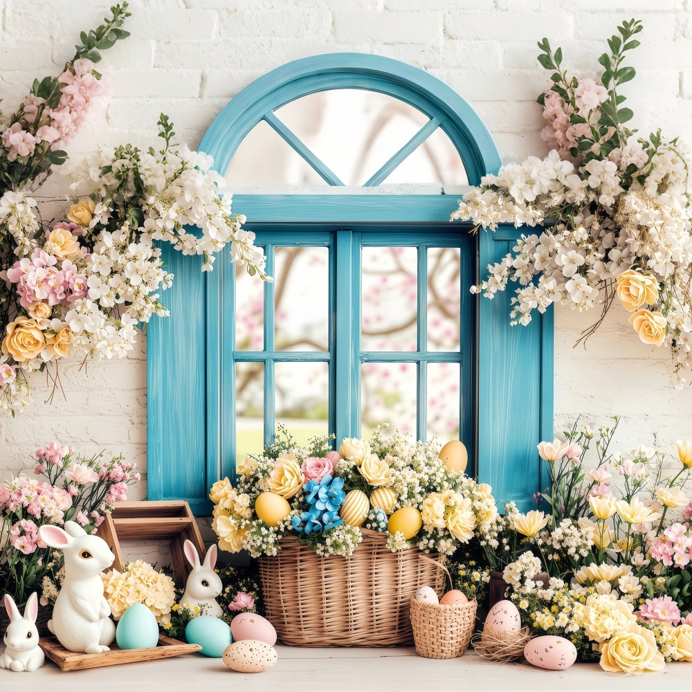 Easter Photography Backdrop Eggs Springtime Floral Window Backdrop UK BRP1-216