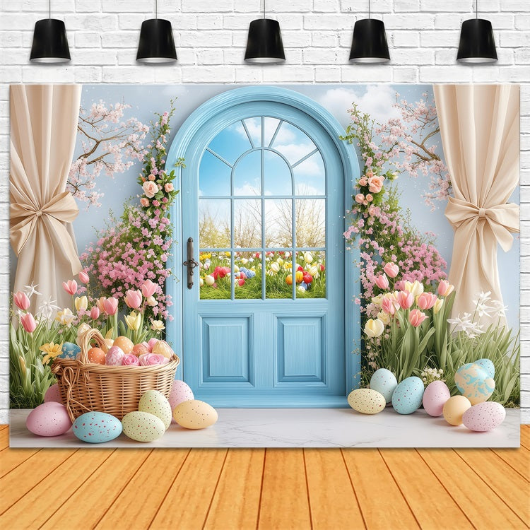 Easter Backdrop Photography Spring Garden Blue Door Backdrop UK BRP1-225