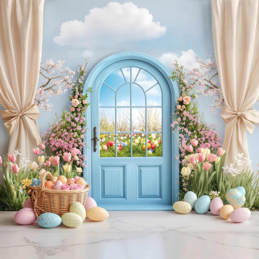 Easter Backdrop Photography Spring Garden Blue Door Backdrop UK BRP1-225