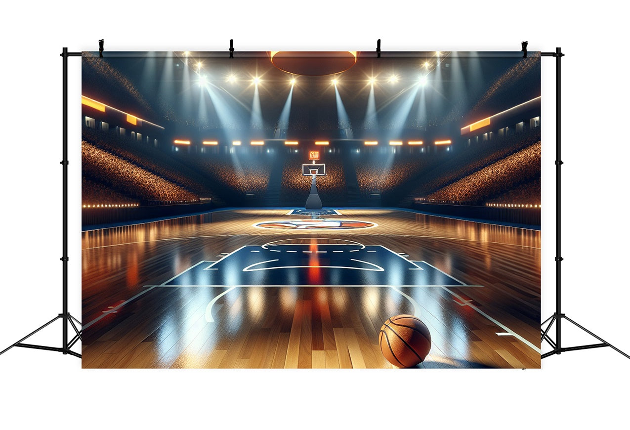 Basketball Photo Backdrop Shining Lights Wooden Court Backdrop UK BRP1-319