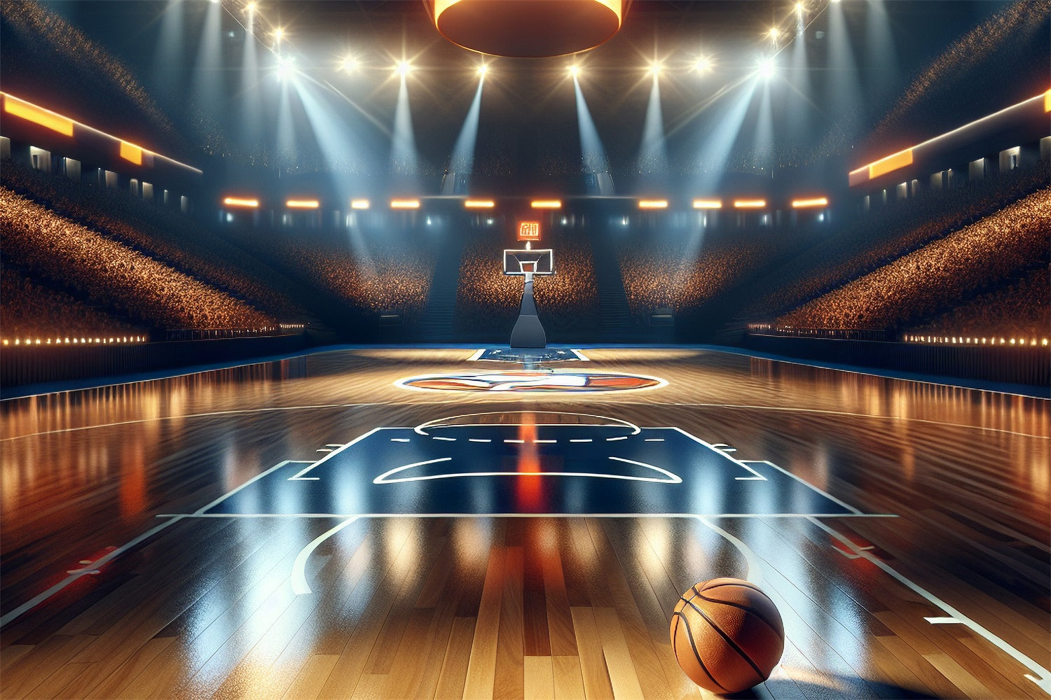 Basketball Photo Backdrop Shining Lights Wooden Court Backdrop UK BRP1-319