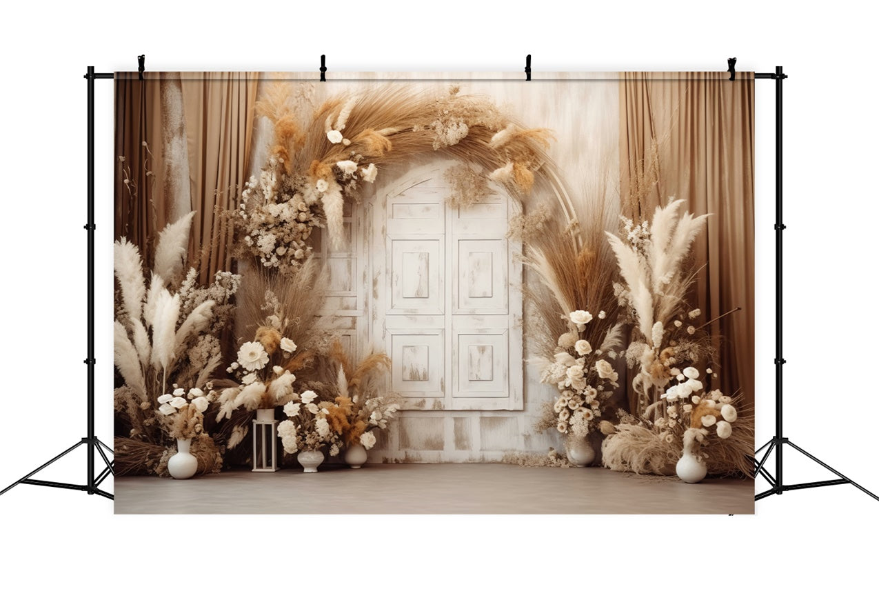 Floral Photography Backdrops Rustic Beige Boho Door Backdrop UK BRP1-356