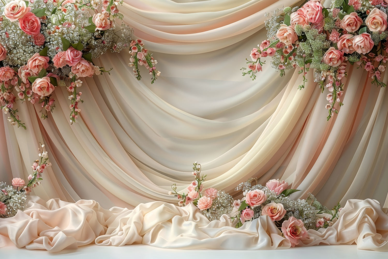 Photo Backdrop Floral Cream Rose Satin Drapery Backdrop UK BRP1-359