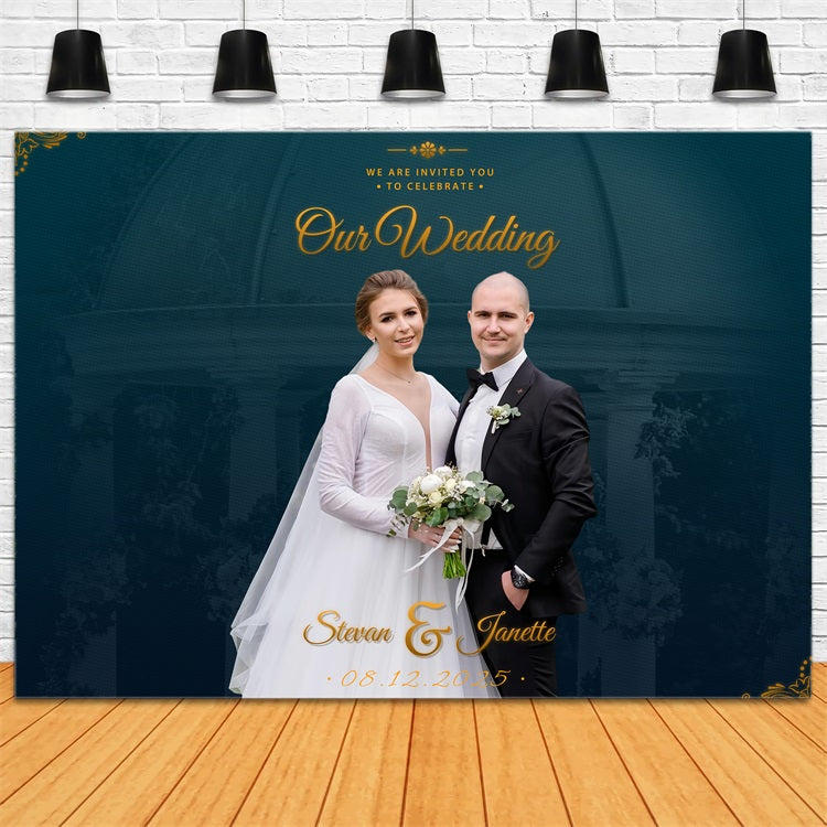 Personalized Wedding Backdrops Luxury Blue Celebration Backdrop UK BRP1-405