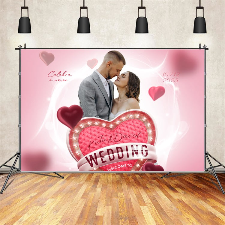 Personalized Backdrop Wedding Sweet Pink Love Backdrop UK BRP1-406