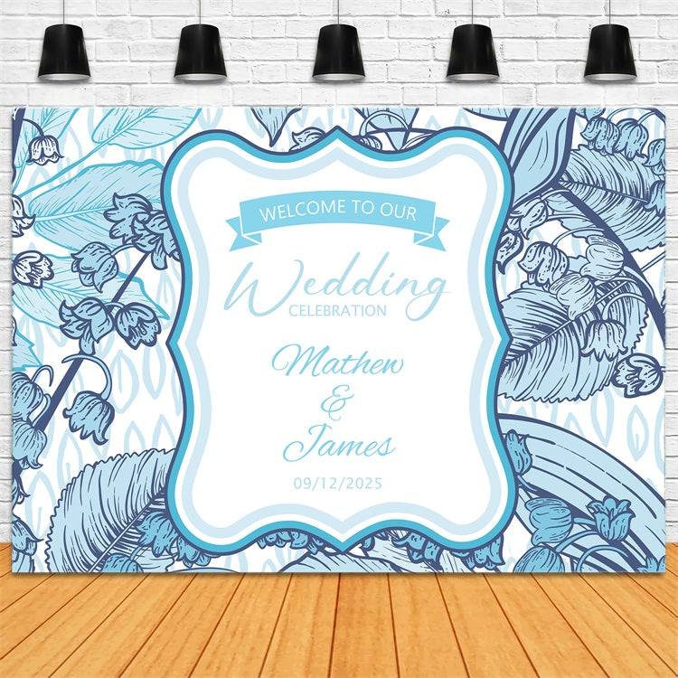 Personalized Photo Backdrop Wedding White Blue Floral Backdrop UK BRP1-412