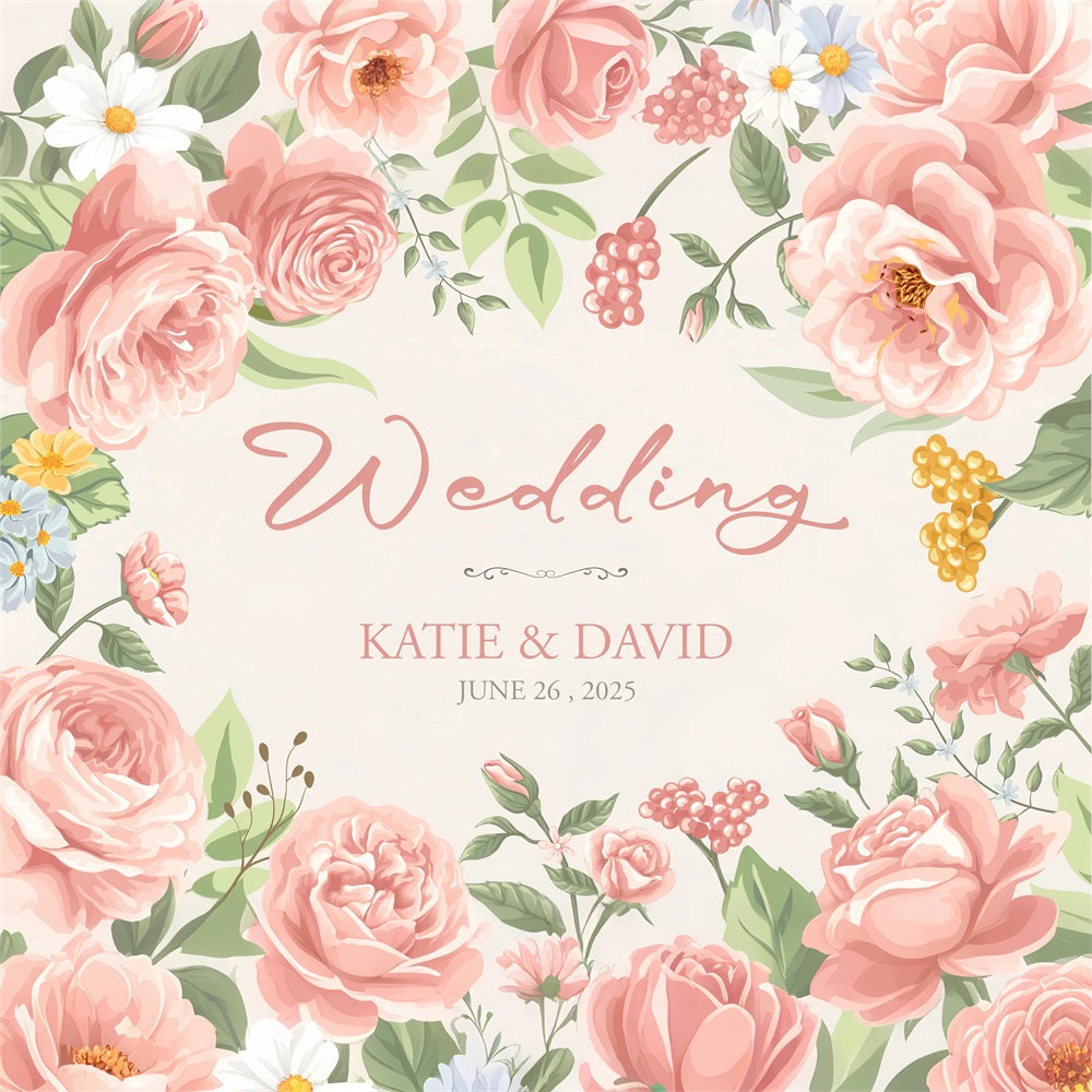 Personalized Backdrop For Wedding Pink Rosette Design Backdrop UK BRP1-417