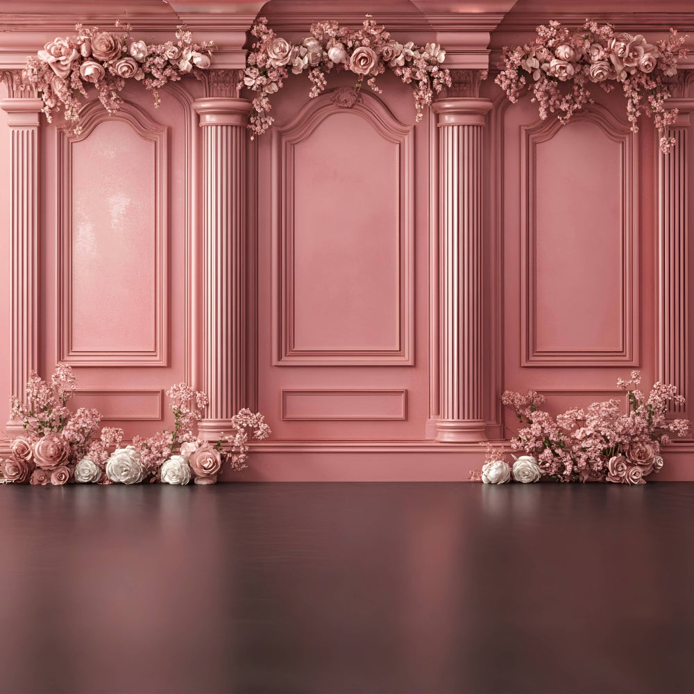 Boudoir Photo Backdrops Ornate Pink Columns Flower Backdrop UK BRP1-442