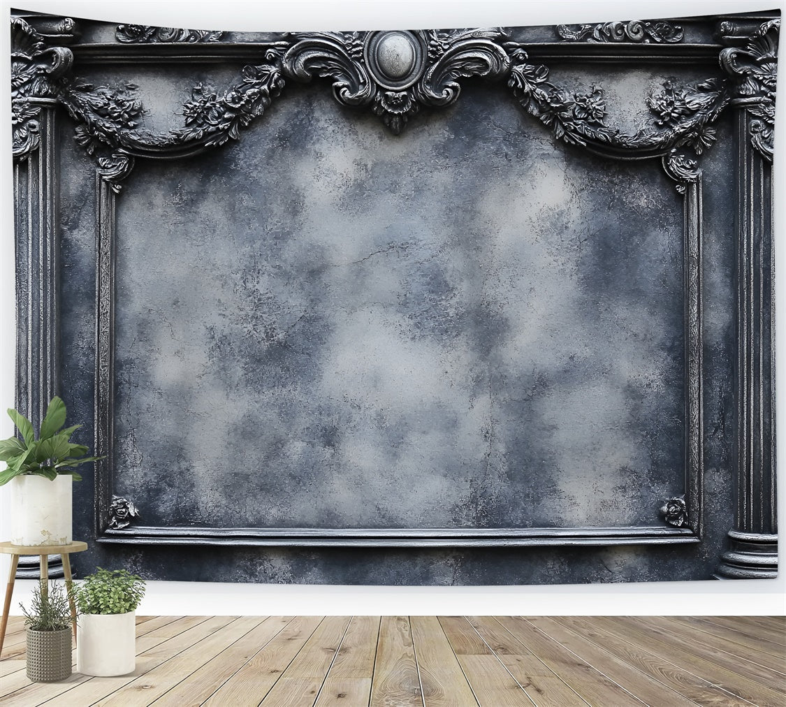 Boudoir Backdrops Vintage Gray Floral Frame Backdrop UK BRP1-446