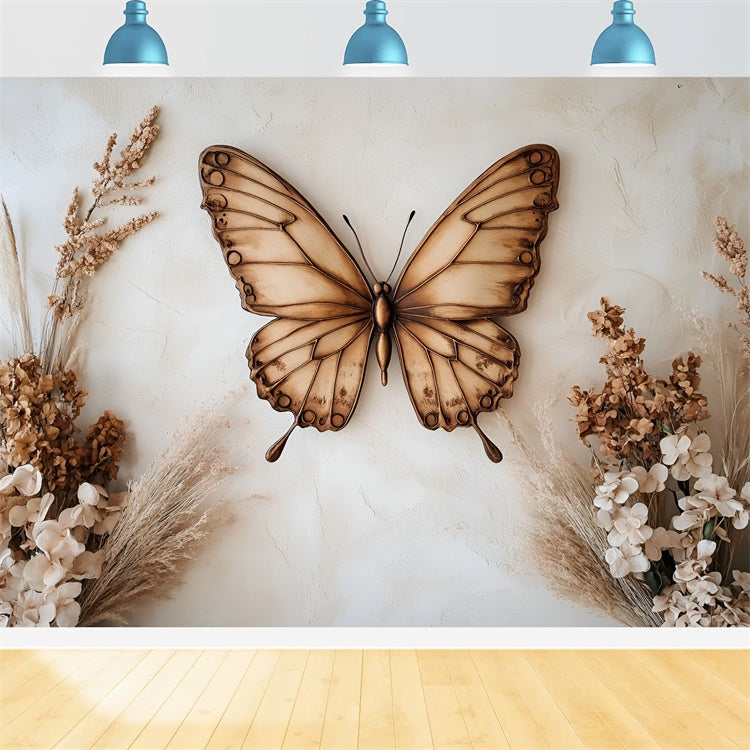 Boudoir Backdrops Vintage Butterfly Dried Flowers Backdrop UK BRP1-452