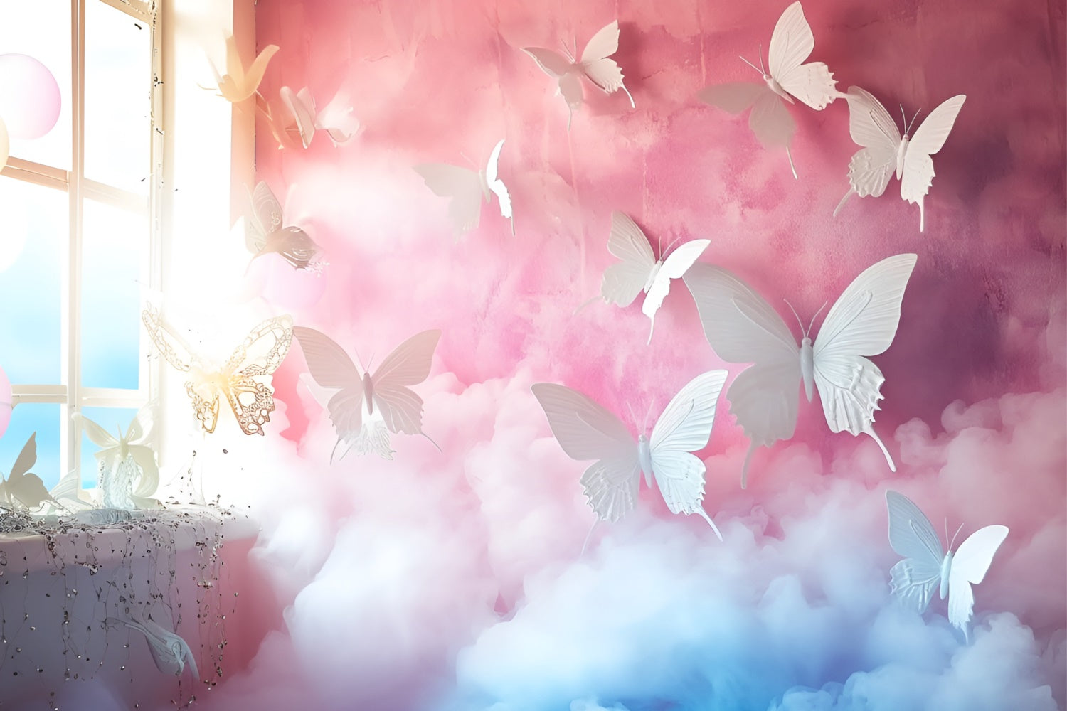 Boudoir Photo Backdrops White Butterflies Pastel Dream Backdrop UK BRP1-455