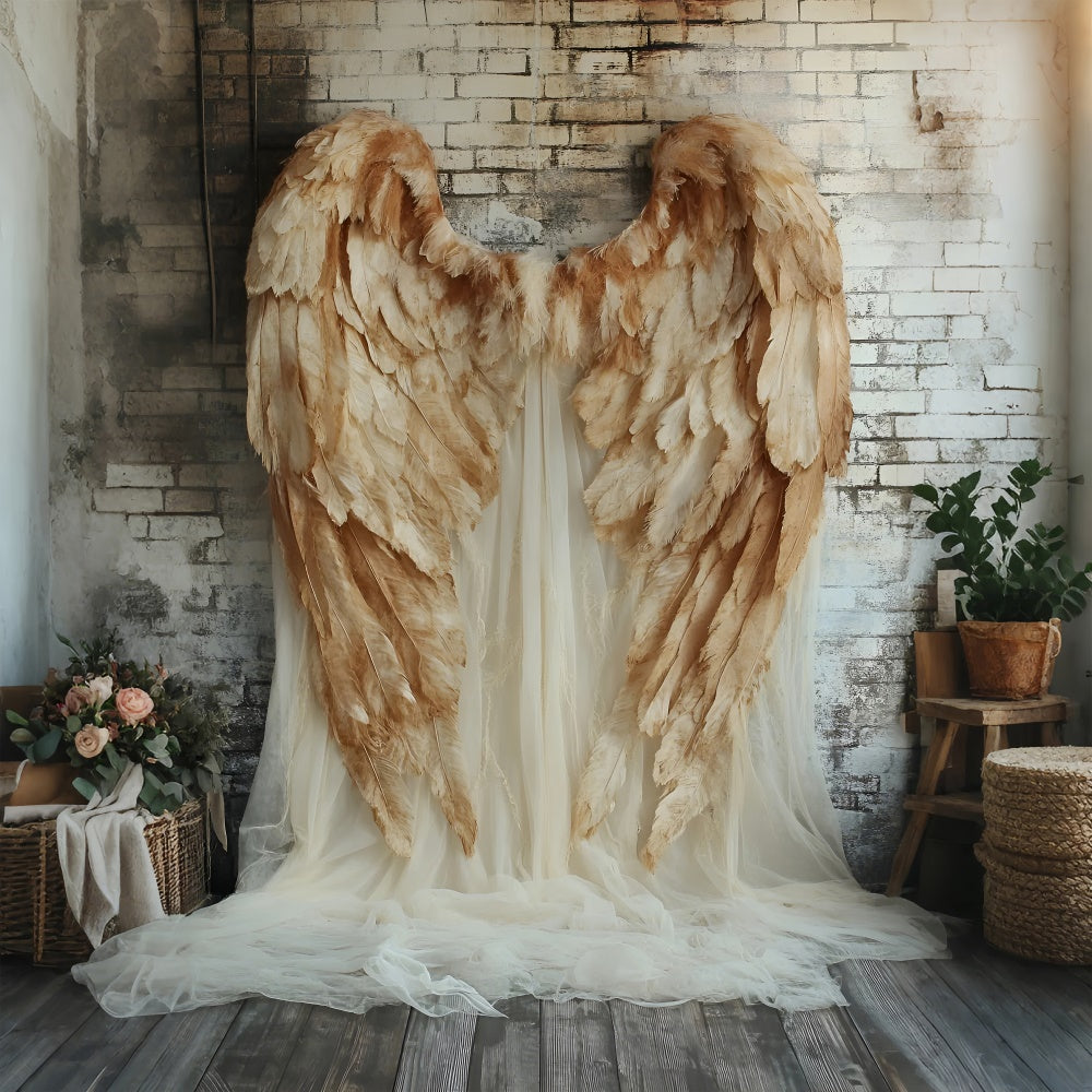 Boudoir Backdrops Angelic Feather Brick Backdrop UK BRP1-466