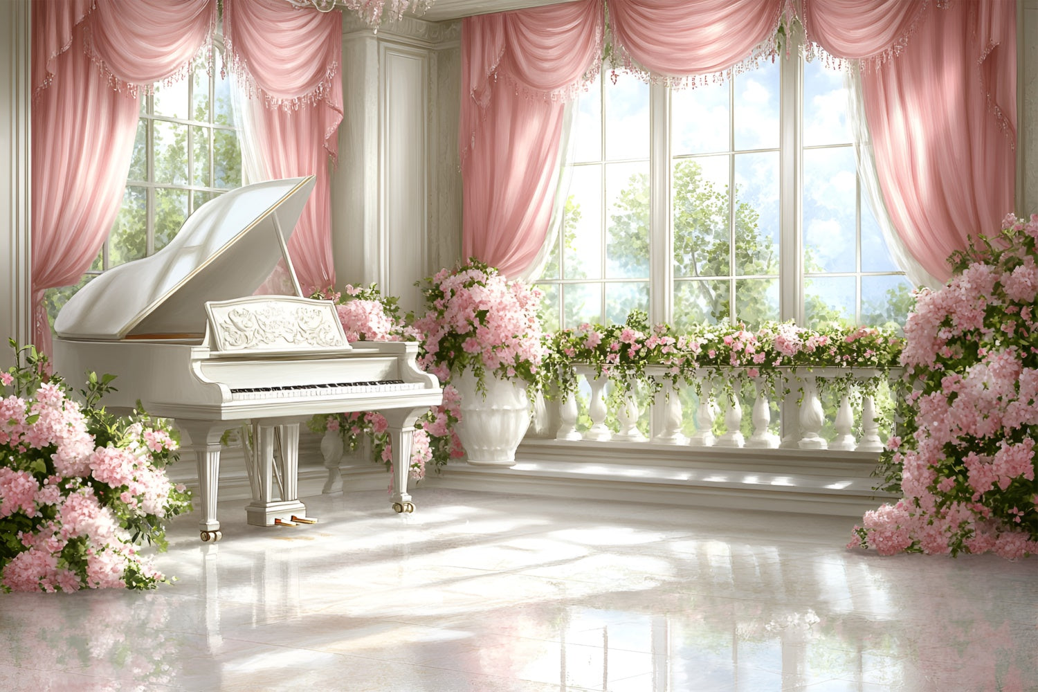 Boudoir Backdrops Floral Piano Window Scene Backdrop UK BRP1-474