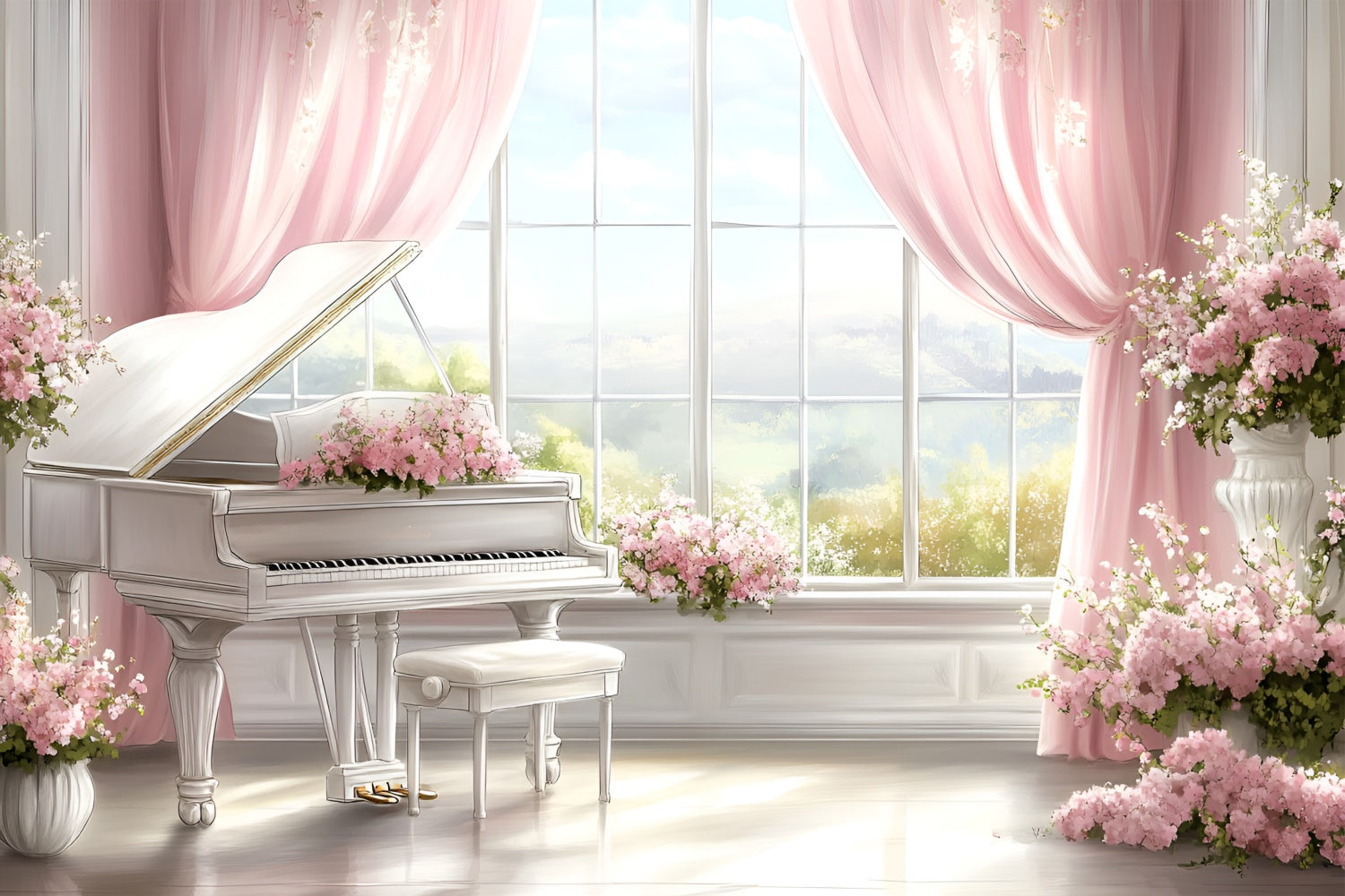 Boudoir Photo Backdrops Piano Floral Window Scene Backdrop UK BRP1-475