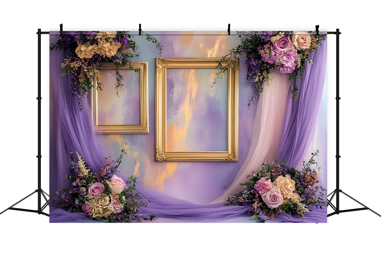 Boudoir Backdrops Golden Frames Purple Floral Backdrop UK BRP1-481