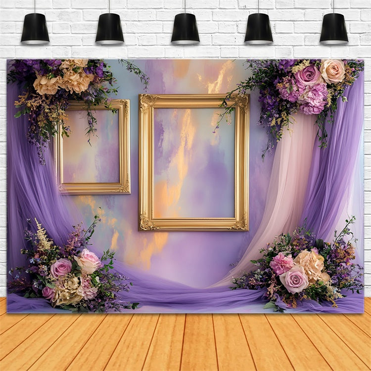 Boudoir Backdrops Golden Frames Purple Floral Backdrop UK BRP1-481