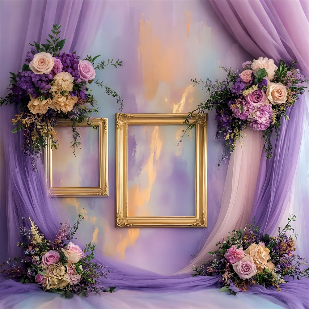 Boudoir Backdrops Golden Frames Purple Floral Backdrop UK BRP1-481