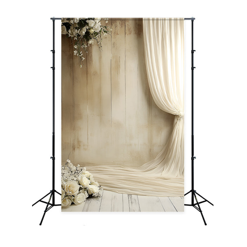 Boudoir Photo Backdrops White Rose Beige Curtain Backdrop UK BRP1-494